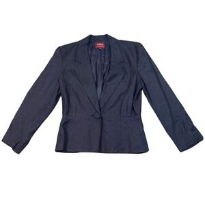 VTG‎ SASSCO Navy Polka Dot Blazer Jacket Women Size 12 Single Button Office